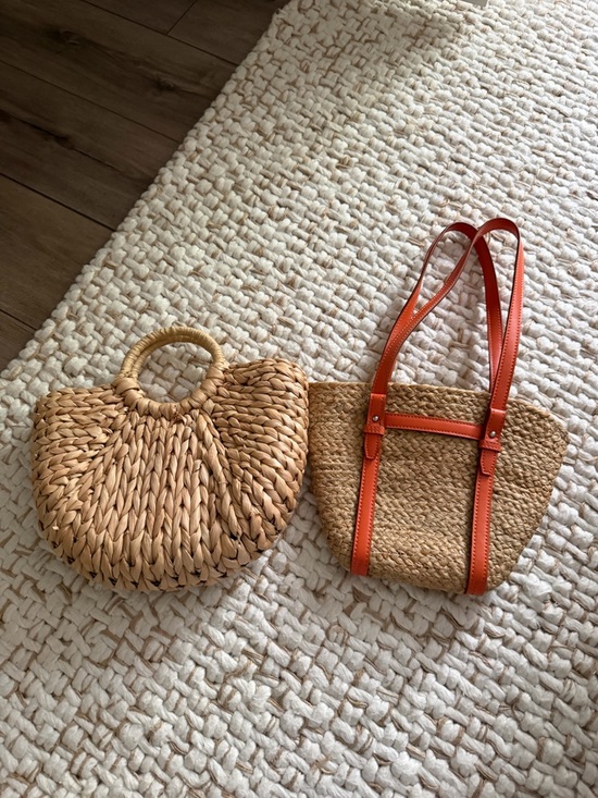 Zara Handbags - Zara Straw Tote with Bright Orange Trim and Handles